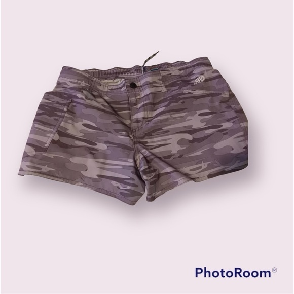AFTCO MERCAM OUTDOOR TACKLE FISHING PURPLE CAMO SHORTS SIZE 6 - Picture 3 of 7